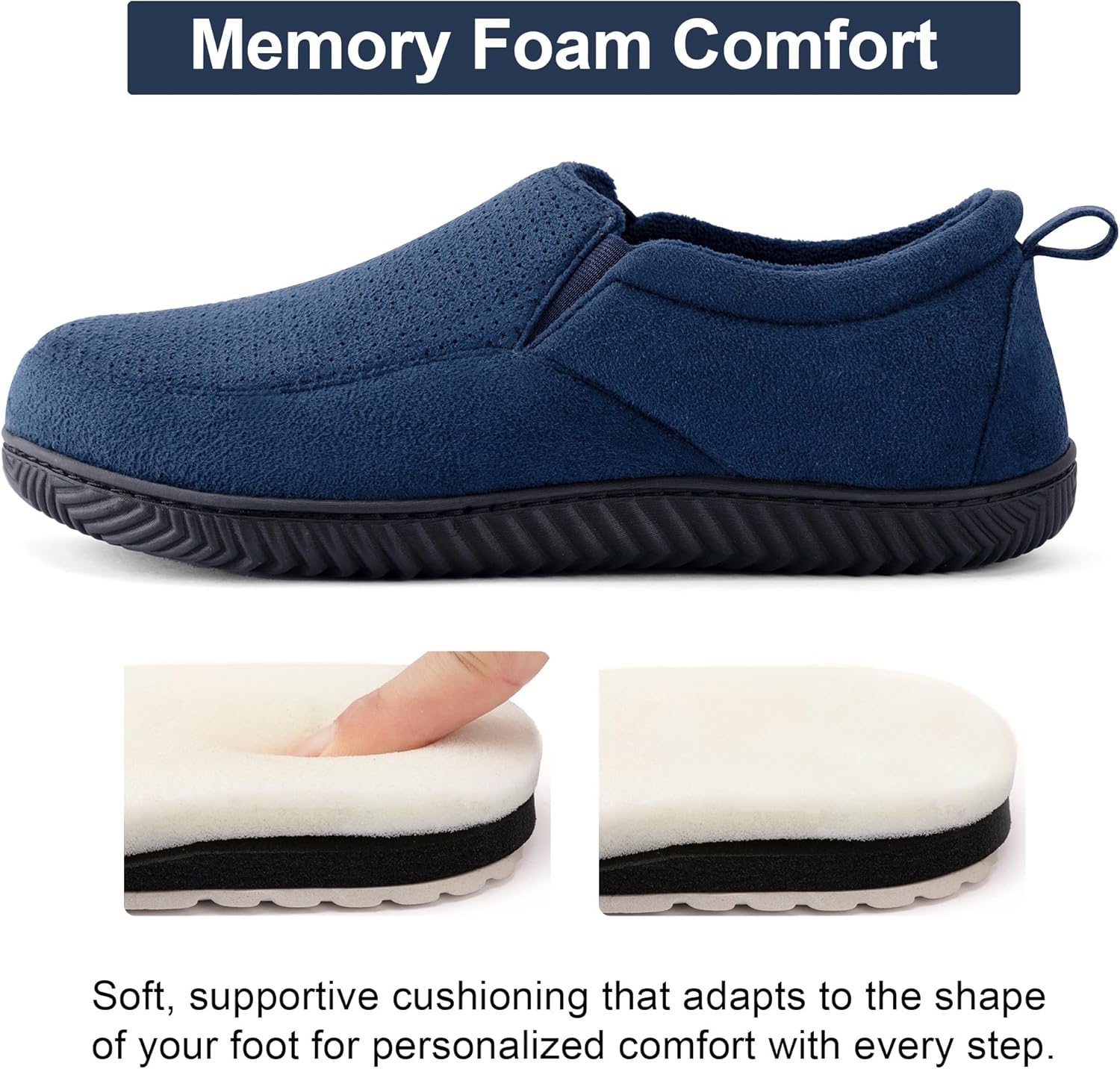 RockDove Men's Closed-Back Memory Foam Slippers with Plush Lining Faux Suede Non-Slip Sole - Image 5