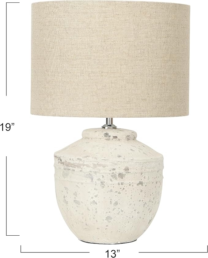 Creative Co-Op Creative Co-Op Cement Table Lamp with Linen Shade, Distressed White photo 3