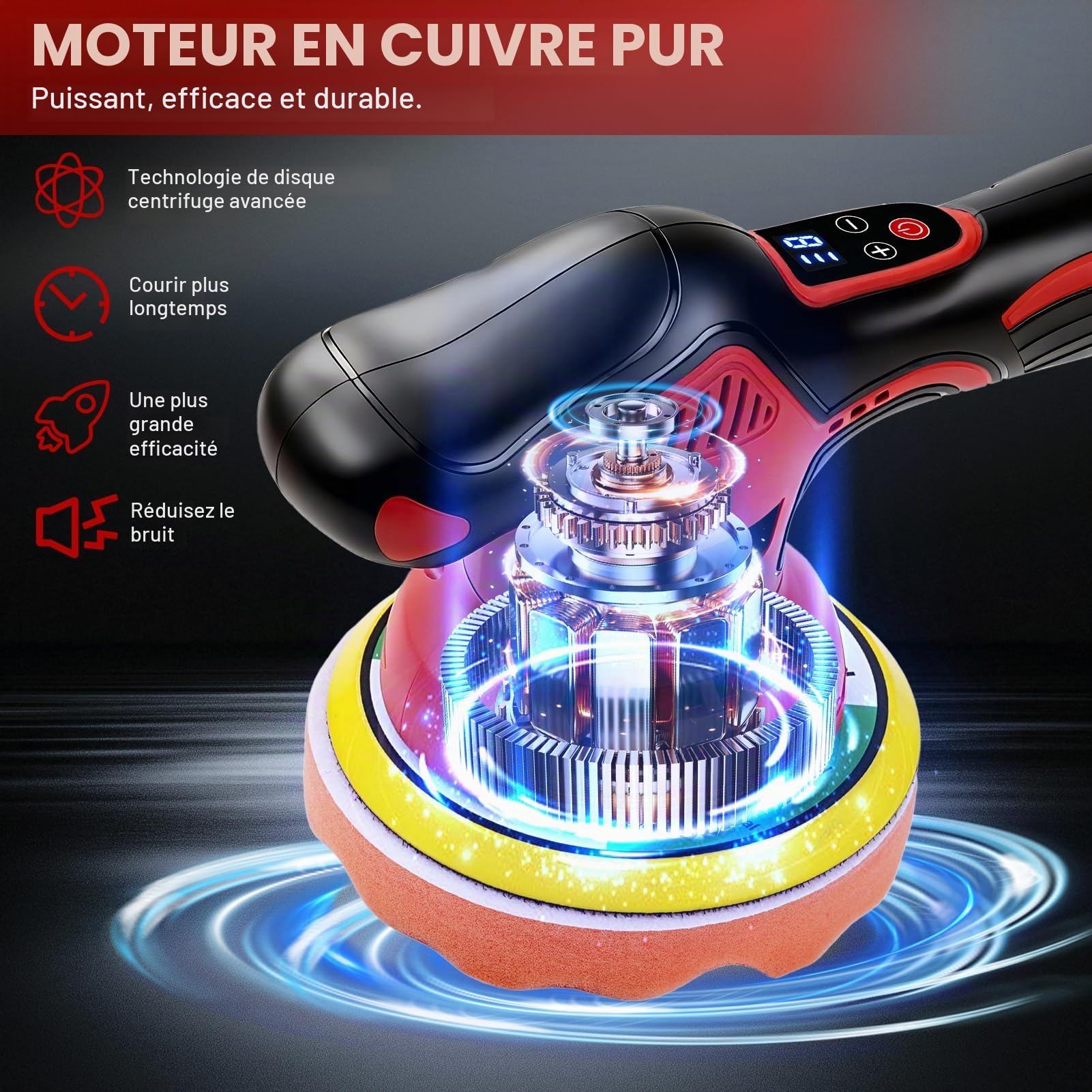 Polisseuse Voiture Sans Fil, 150 mm Lustreuse Polisseuse Voiture, 8 Vitesses Variable Polisseuse Orbitale avec 2x21V 1500mAh Batteries, 5800 tr/min pour Entretien, Cirage, Polissage, Enlever Rayures