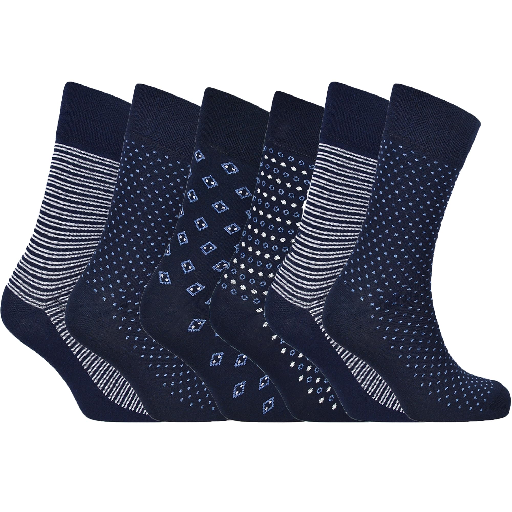 Eazy Grip Socks Men's Navy Mix Assorted 6 Pairs Eazy Grip ’S Socks - Non-Elastic – Cotton Rich Comfort Fit, Soft Top Socks For Circulation Support – Uk Size 6-11 (Eur 39-46), Assorted Navy Mix