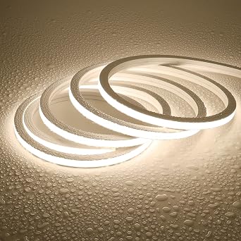 JOYLIT Bright LED Neon Rope Light 4000K Natural White 10 x 10MM 16.4FT, 24V 60W Outdoor Waterproof Neon LED Strip Lights 168LED/M Uniform Glow Dotless, Flexible Cuttable Neon Light for Boat, RV, Patio
