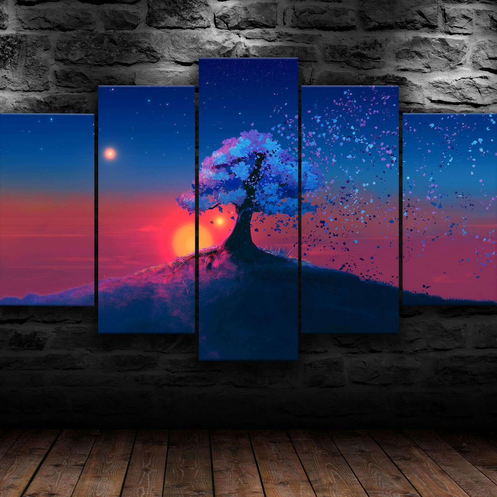 Meijiu 5 Piece Large Canvas Painting Wall Art Nature Tree Sunset Landscape Picture Print On Canvas for Living Room Bedroom Decor Poster Artwork Stretched and Framed Ready to Hang