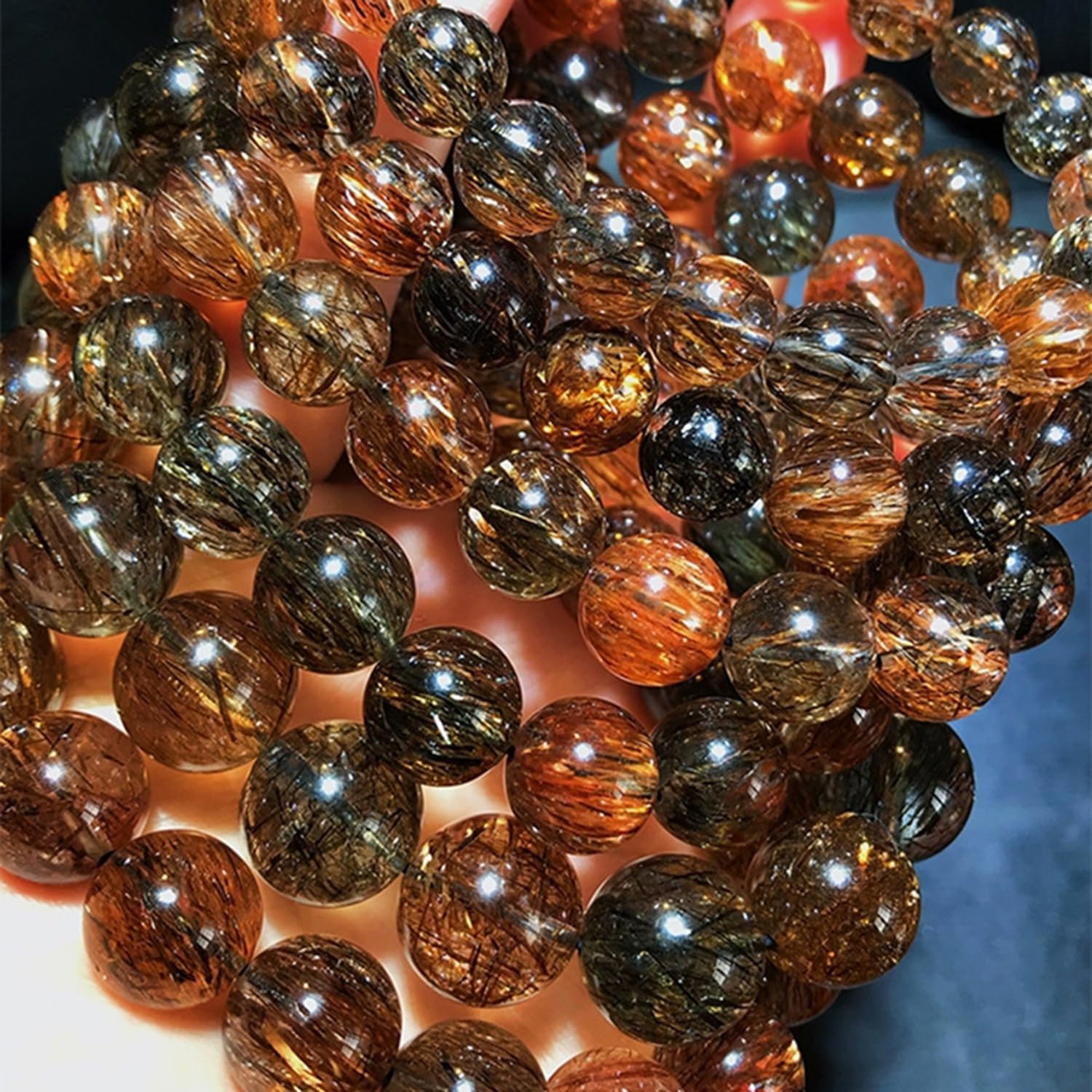 Braccialetti neri in oro perline quarzo Super Seven, cristalli naturali | Braccialetti con perline per uomo e donna, gioielli per la guarigione della ricchezza