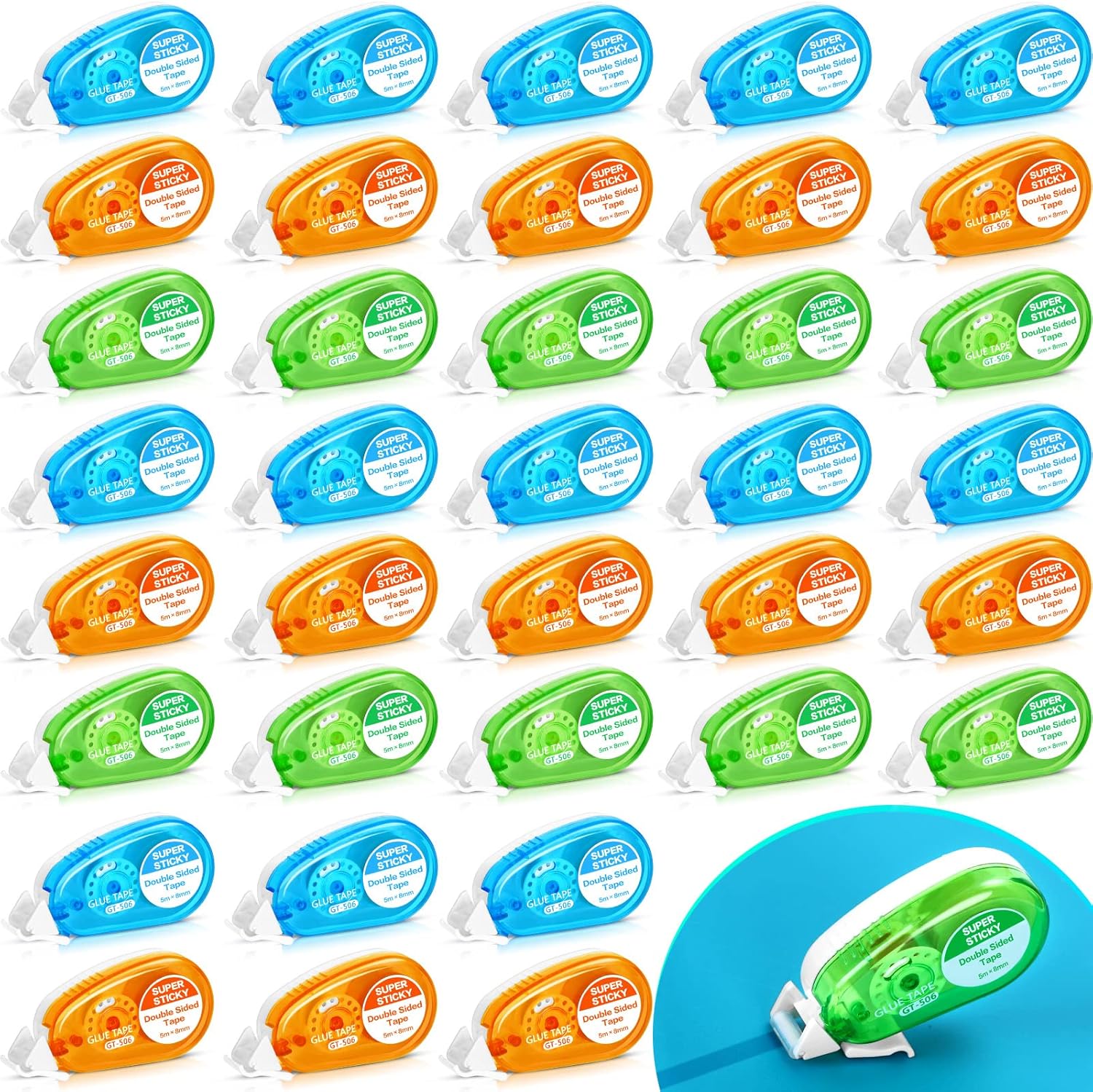 Yexiya 36 Pcs Double Sided Tape Roller Permanent Sided Scrapbook Tapes Runner 0.31'' Wide Adhesive Dot Roller Applicators for Back to School Crafts DIY Scrapbook Office Supplies 3 Colors 588ft Total