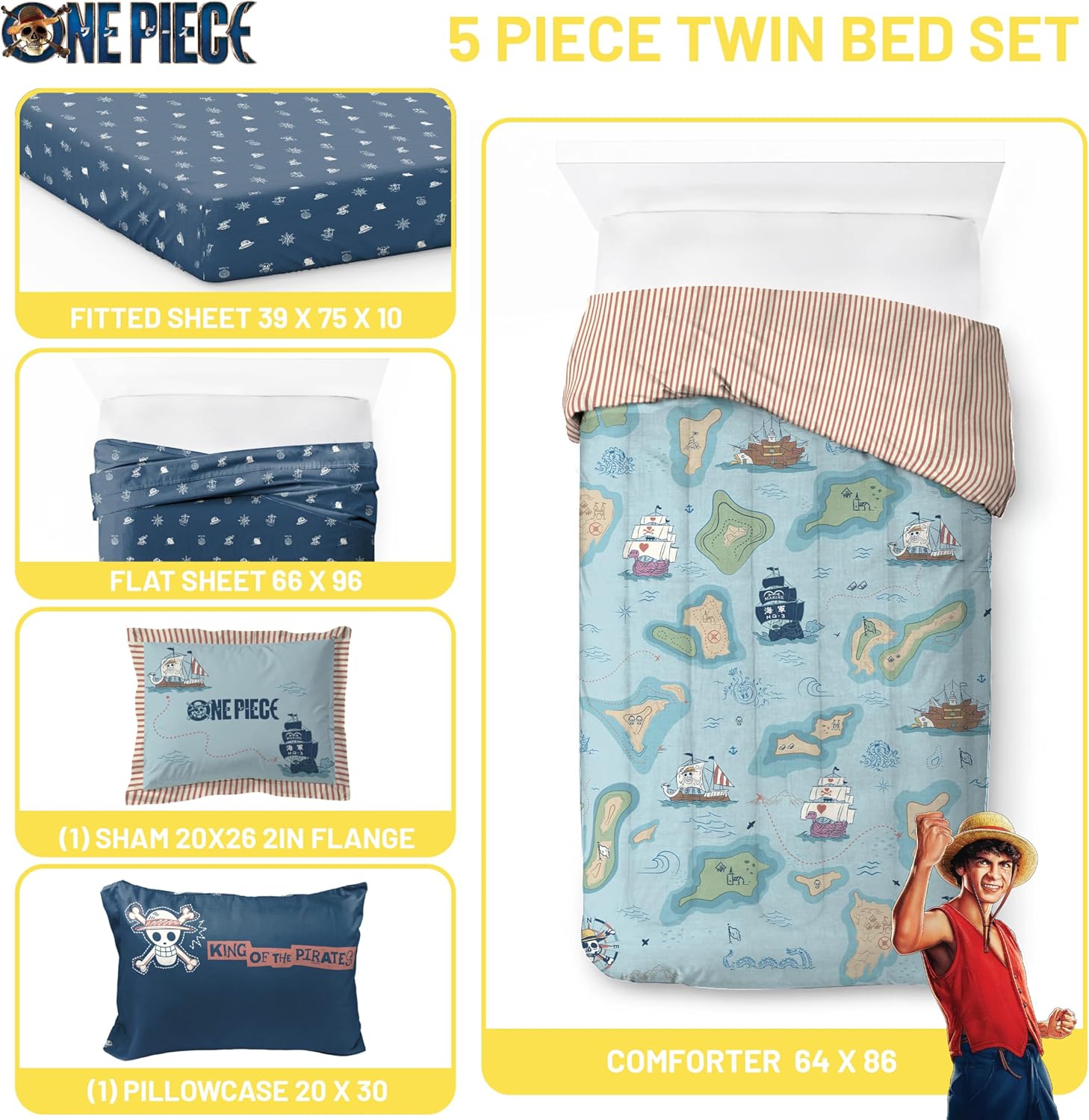 Jay Franco Kids Comforter Set Includes Sheets and Pillow Covers - Soft and Cozy Bed Set for Stylish Room Decor, Official Licensed Bedding, Multi - One Piece, 5 Piece Twin