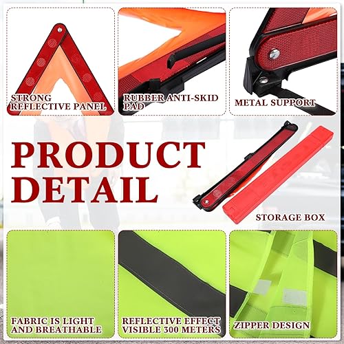 Miniatura 3 de Chuarry Kit de emergencia en carretera para automóvil, advertencia de emergencia, triángulo, visibilidad, reflectante, chaleco de seguridad,