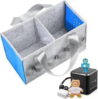 Storage Bag for Toniebox Starter Set and Accessories, Felt Organizer Bag for Toniebox Audio Player Figurine, Travel Carrying Case Bag with Handle for Toniebox & Accessories Tonies Carrier, Blue+Grey