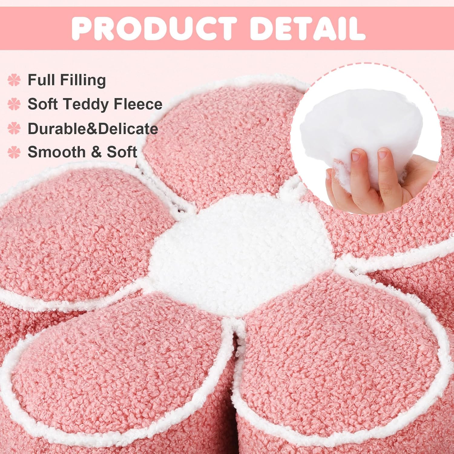 Menkxi 2 Pack Flower Pillows Cute Flower Shaped Pillows Daisy Pillow Throw Soft Floor Cushion for Living Room Bedroom Sofa Couch Winter Warm Decoration 15.7 Inch(Pink) - Image 3