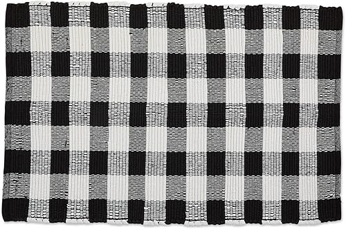 Miniatura 1 de DII Buffalo Check Rug Collection, alfombra Chindi reversible teñida a mano, 26 x 40 pulgadas, color negro