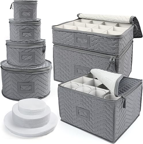 LotFancy Contenedores de almacenamiento de China – Juego acolchado de 7 piezas – Almacena porcelana, vajilla, servicio de almacenamiento de platos