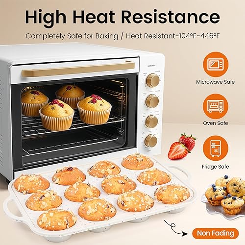 Miniatura 7 de Moldes de silicona para magdalenas para hornear, 1 paquete, 2.8 pulgadas con marco reforzado de metal, molde de silicona antiadherente de tamaño