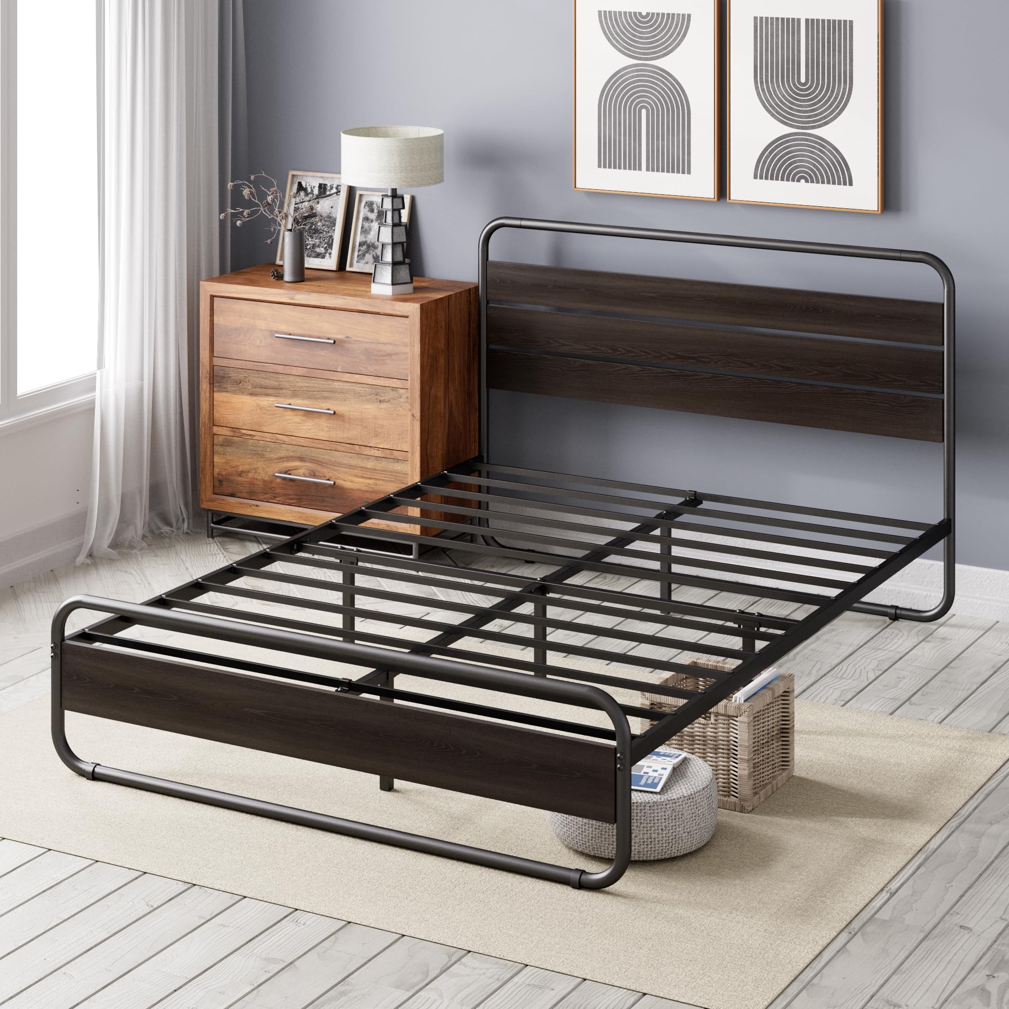 Letto Una Piazza E Mezza Zinus Nicholas 120x190cm | Struttura Metallica Con Testiera | Altezza 31cm | Nero - Foto 4