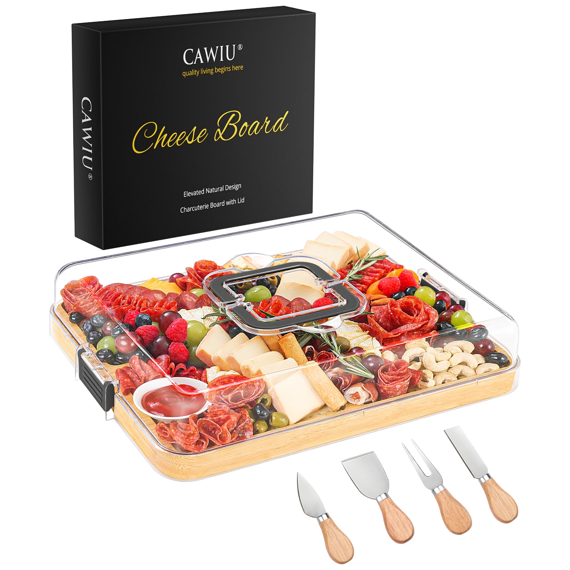 Portable Charcuterie Board with Lid - Travel Cheese Board -10 Portable Charcuterie Board with Lid - Travel Cheese Board -10