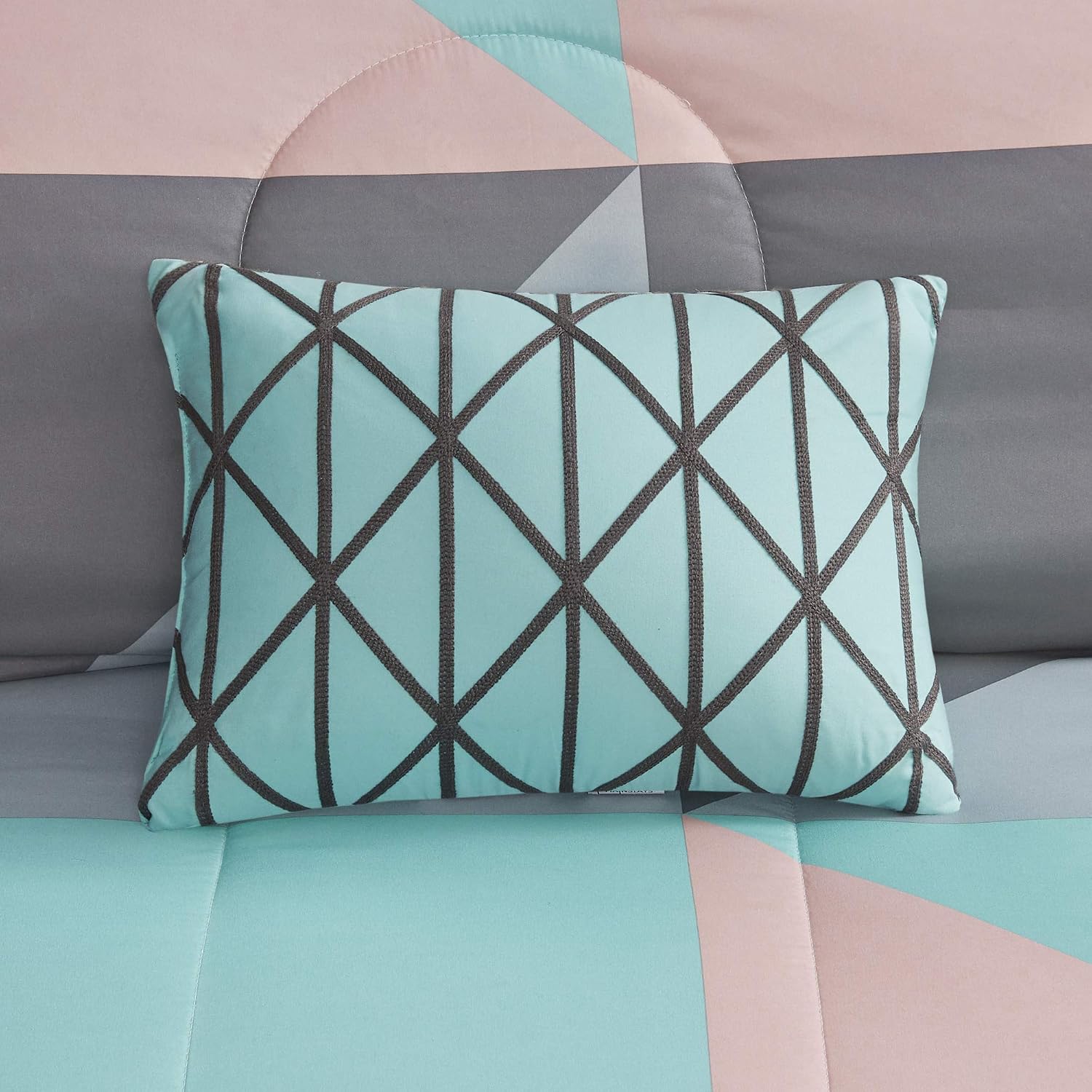 Comfort Spaces Remi 8 Piece Bag Comforter Vibrant Geometric Design, Toss Pillow All Season Bedding, Matching Sham, Complete Sheet Set, Full, Mint