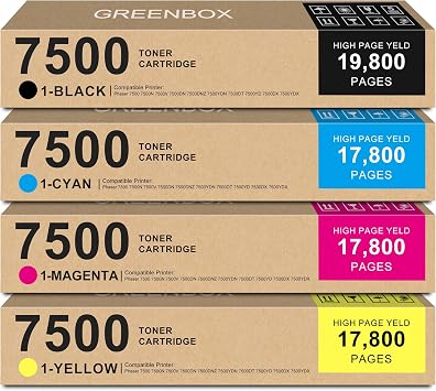 GREENBOX Remanufactured Phaser 7500 Toner Cartridge Replacement for Xerox 106R01439 106R01438 106R01437 106R01436 for Phaser 7500 7500N 7500V 7500DN 7500DNZ 7500YDN 7500DT 7500YD 7500DX 4 Pack