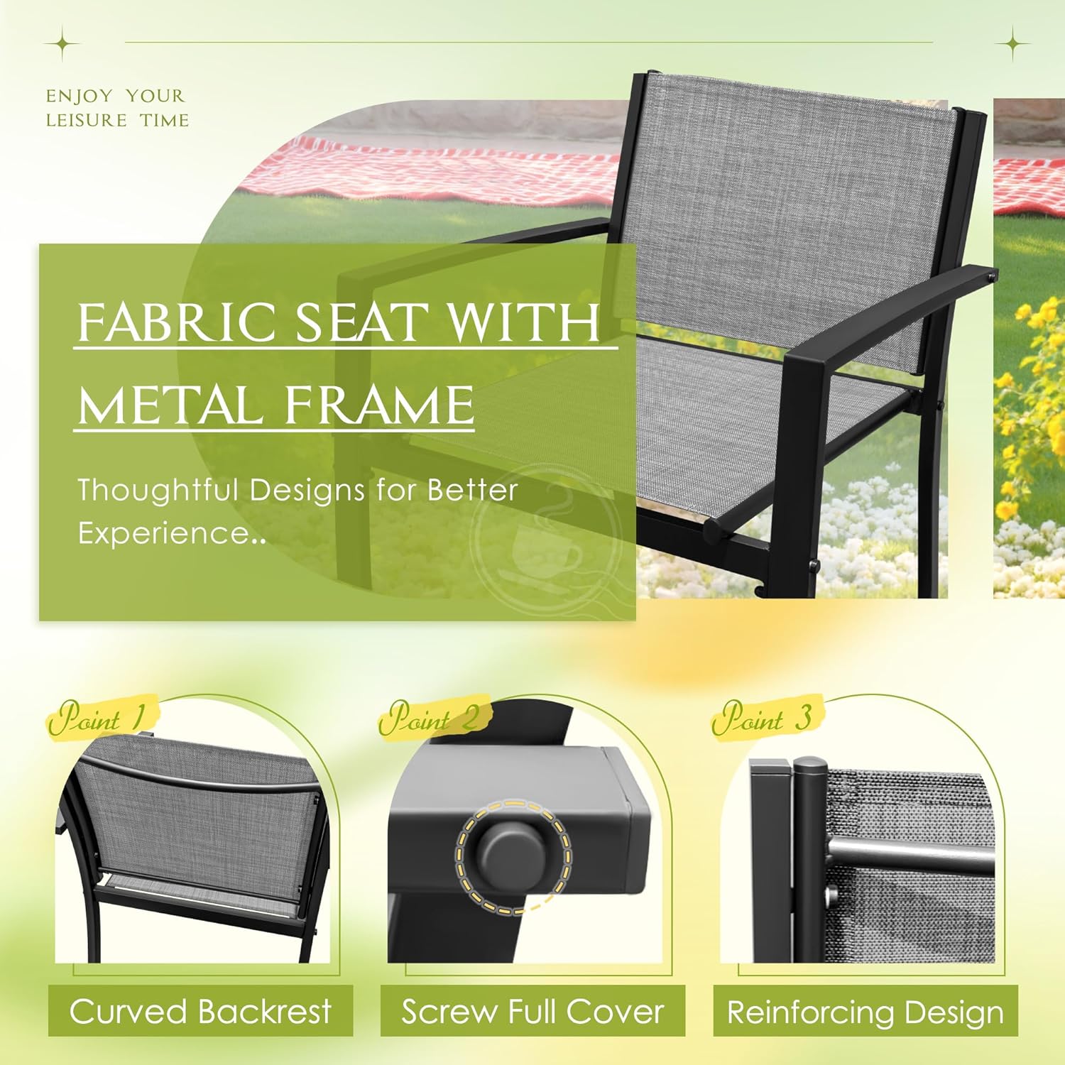 Greesum 4 Pieces Outdoor Furniture Set All Weather Patio Conversation Set with Porch Loveseat, Garden Bistro Chairs with Glass Coffee Table for Garden Backyard Poolside Textile Modern, Gray