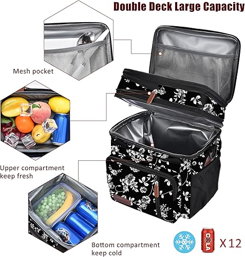 Miniatura 5 de MIYCOO  Bolsa de almuerzo y lonchera para mujeres y hombres, bolsa de almuerzo doble cubierta a prueba de fugas con aislamiento suave grande para