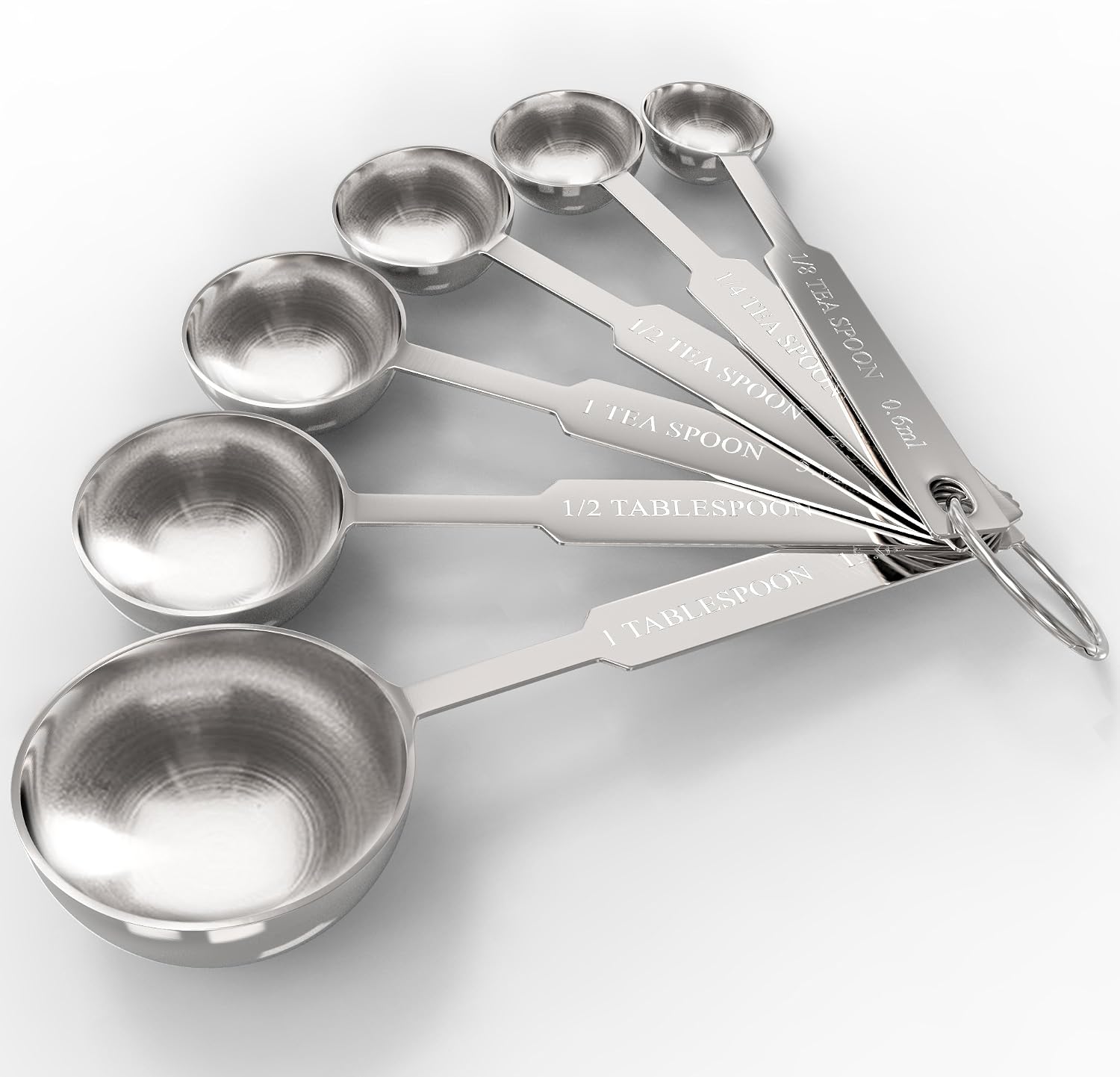 Royal Measuring Spoons Set - Stainless Steel Baking Spoon for Dry and Liquid Ingredients - Detachable Ring Holder - 6 Measurements