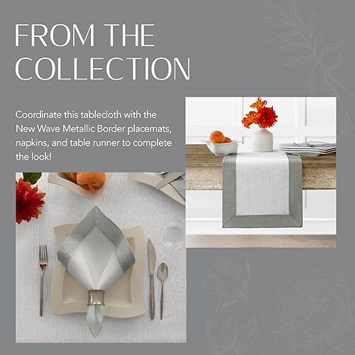 Miniatura 6 de Elrene Home Fashions Villeroy and Boch New Wave - Mantel de tela de lino con borde metálico, redondo, 90 pulgadas, blanco/plateado