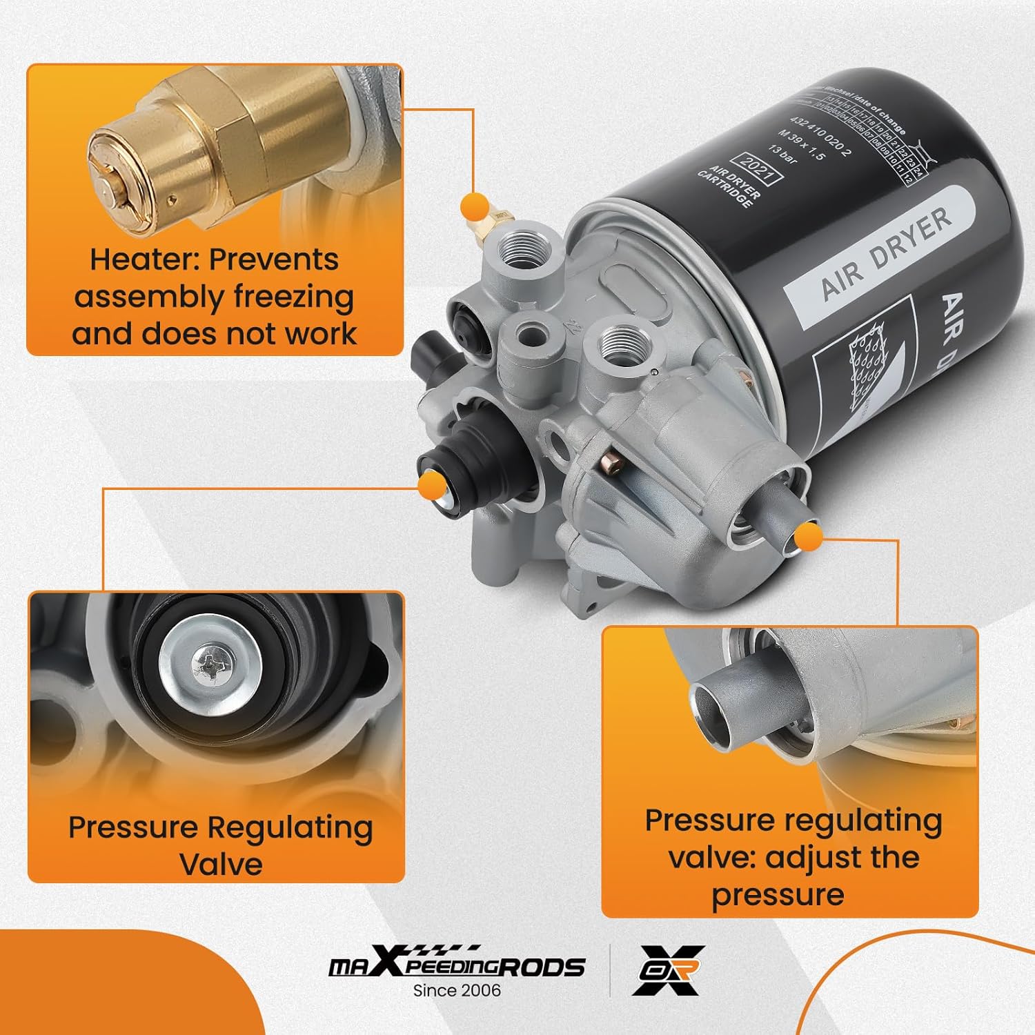 maXpeedingrods Air Dryer for Meritor System Saver 1200 Series, replacement for R955205 4324130010 12V Interior Cab Fresh Air Filter for Peterbilt, Black