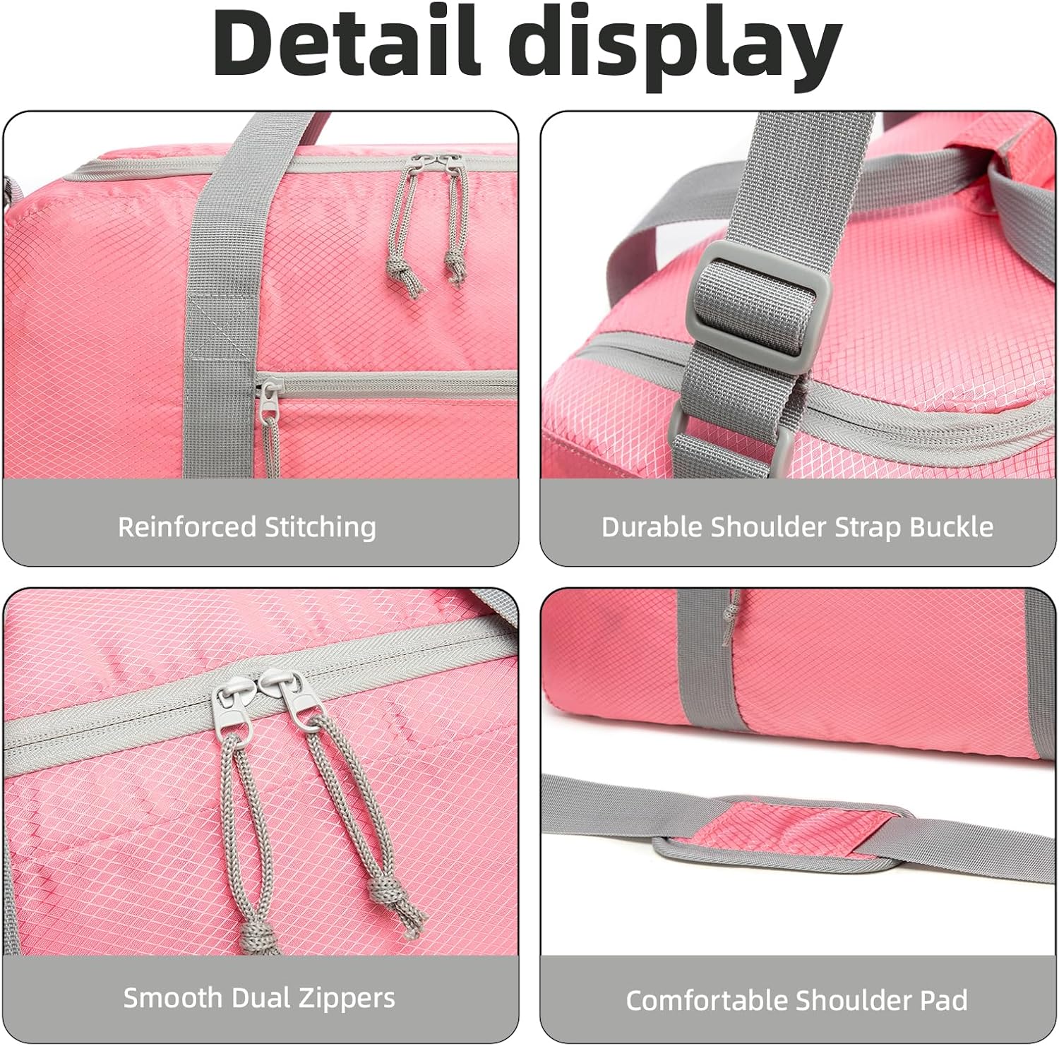 65L Foldable Travel Duffel Bag, Large Weekender Bag with Wet Pocket, Water-Repellent Carry on Bag for Overhead Bin, Heavy Duty Sports Gear Bag for Men Women, Move-in Bag-pink