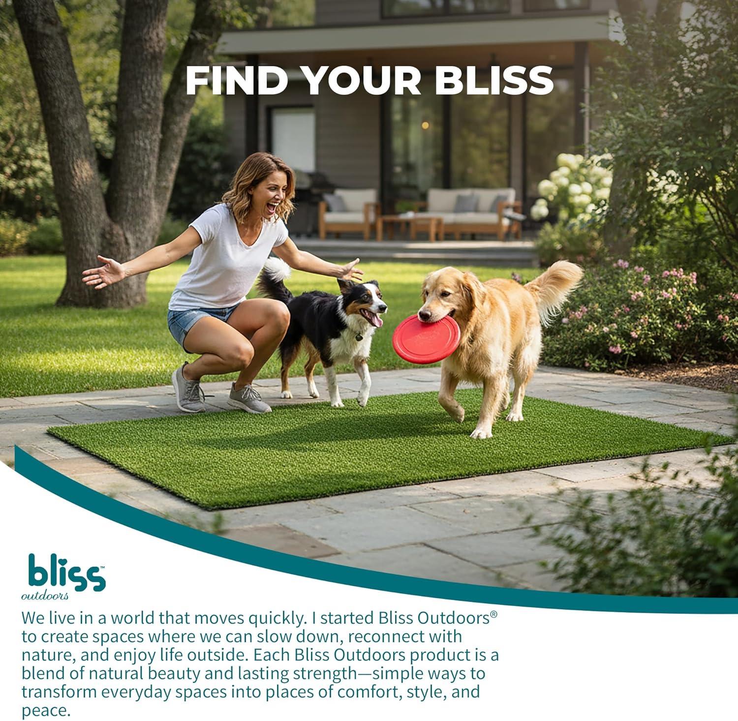 Bliss Artificial Grass Rug, Indoor/Outdoor Versatile Mat, Easy Clean Drainage - 3' x 5' - Realistic Turf for Home Patio Decor or Pet Training