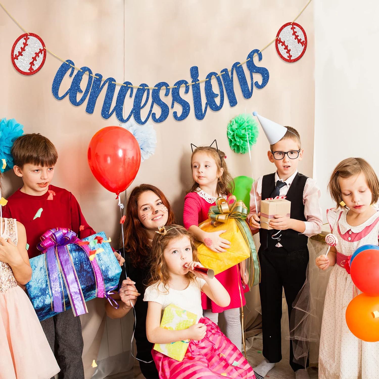 Baseball Concessions Banner Sport Themed Baseball DecorationBirthday Party Supplies Baby Shower Party Decoration Blue Glitter
