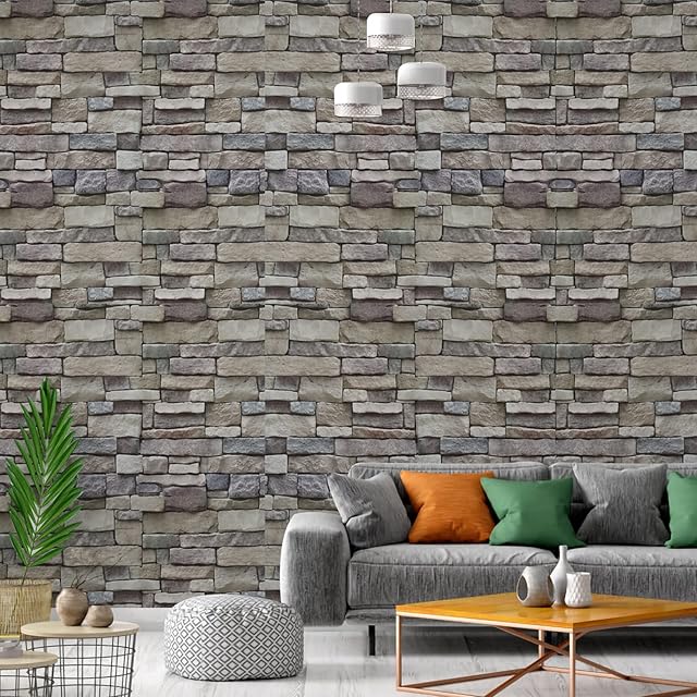 Ohmywor Brick Wallpaper Self Adhesive Wallpaper Peel and Stick Stone Wallpaper Paste Brick Effect Wallpaper Lining Paper Vinyl Film for Living Room Walls Bedroom Kitchen Bathroom 45x300CM