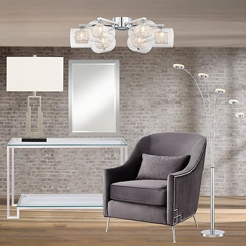 Miniatura 9 de Possini Euro Design Aldo - Lámpara de pie moderna de arco de mediados de siglo con 5 luces LED de 88 pulgadas de alto, pantalla redonda cromada y