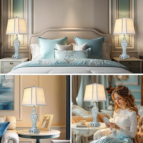 Miniatura 4 de Luxsight - Juego de 2 lámparas de mesa de 28.5 pulgadas para dormitorio, lámparas para mesitas de noche con luces de noche, con puertos USB C+A,