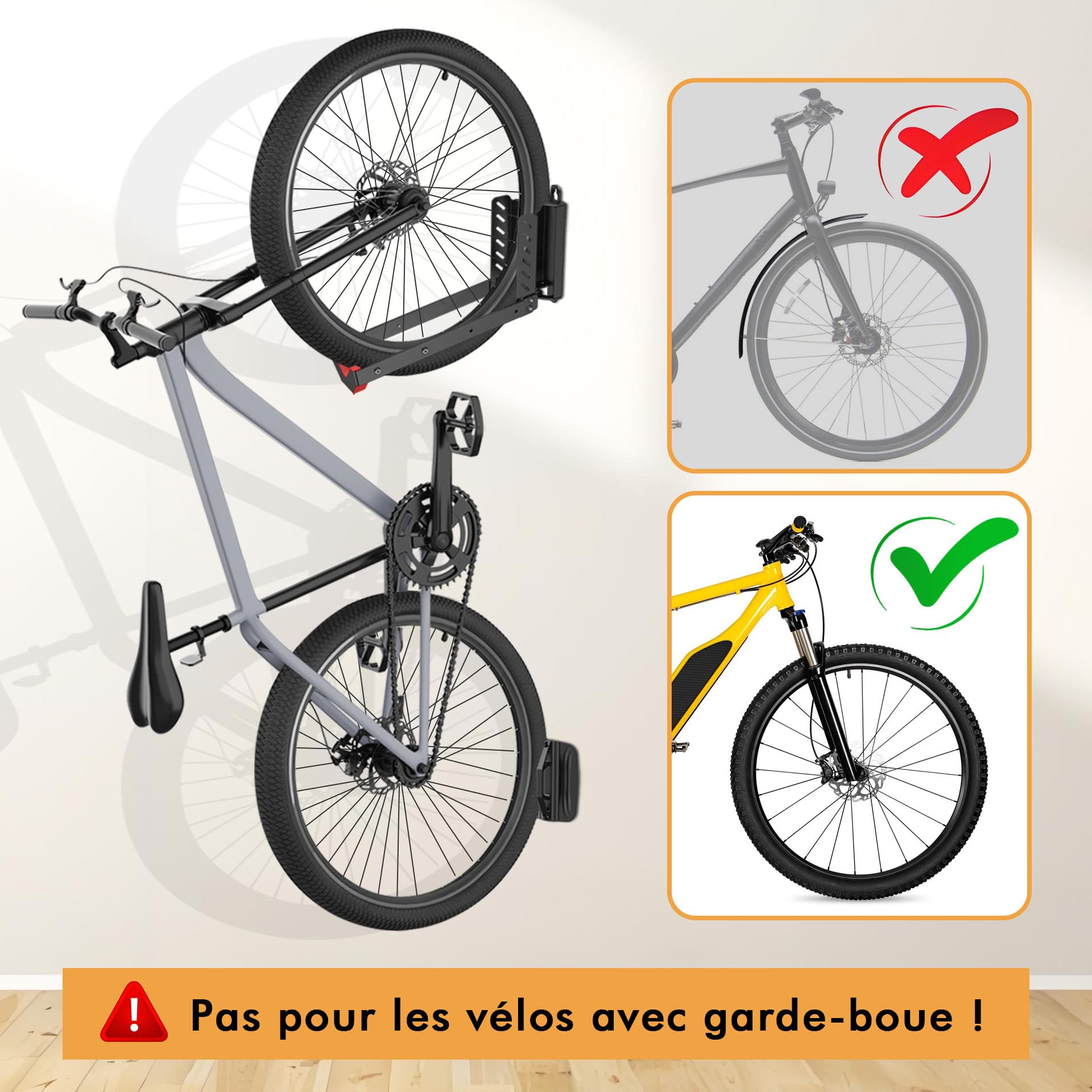 Mimoke Support mural réglable pour vélo - Peu encombrant - Design facile à soulever avec bras pliable et fonction pivotante (1 unité)