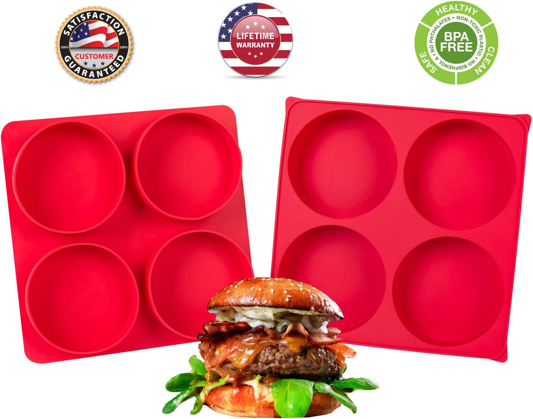 Burger Press - Stuffed Half Pound Hamburger Patty Maker - BPA-free Silicone Burger Press for Your BBQ Grill Patty - Silicone Freezer Storage Container mold set - Oven bake Quiches, pies, Hash Browns
