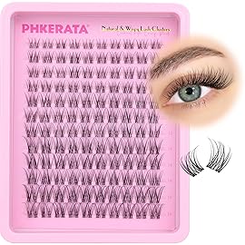 PHKERATA Natural Lash Clusters Invisible Band Eyelash Clusters Wispy Lashes Clusters 120 pcs C Curvature Cluster Eyelash Extensions DIY Thin Clear Band Individual Lashes at Home, 8-16mm