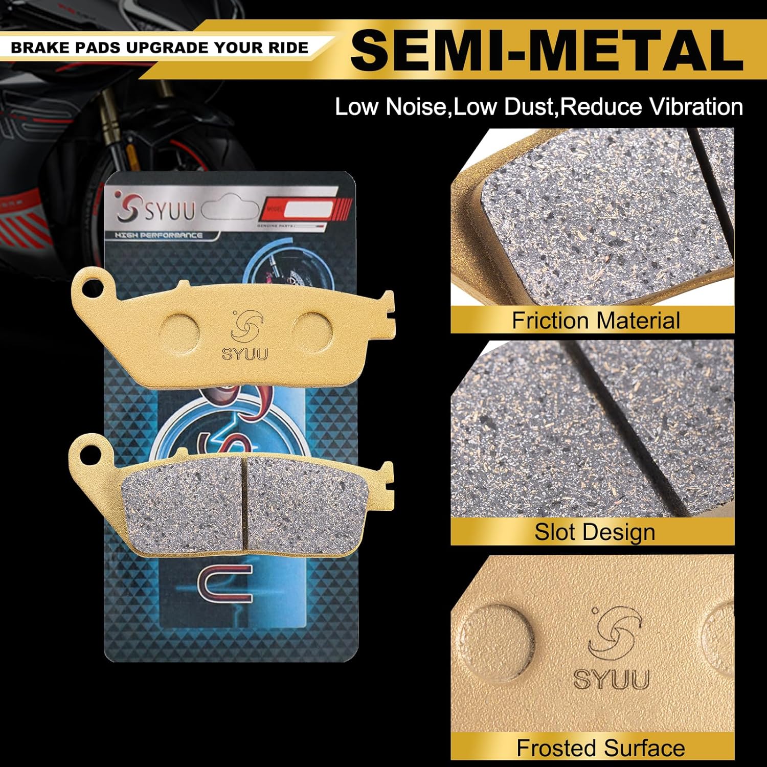 S SYUU High-Performance Reliable Motorcycle Front Rear Brake Pads Compatible with Suzuki AN 400 Burgman Skywave 2007-2016 AN 250 Skywave 2007-2008 - Low Noise, Easy Installation FA228F FA197F FA412R