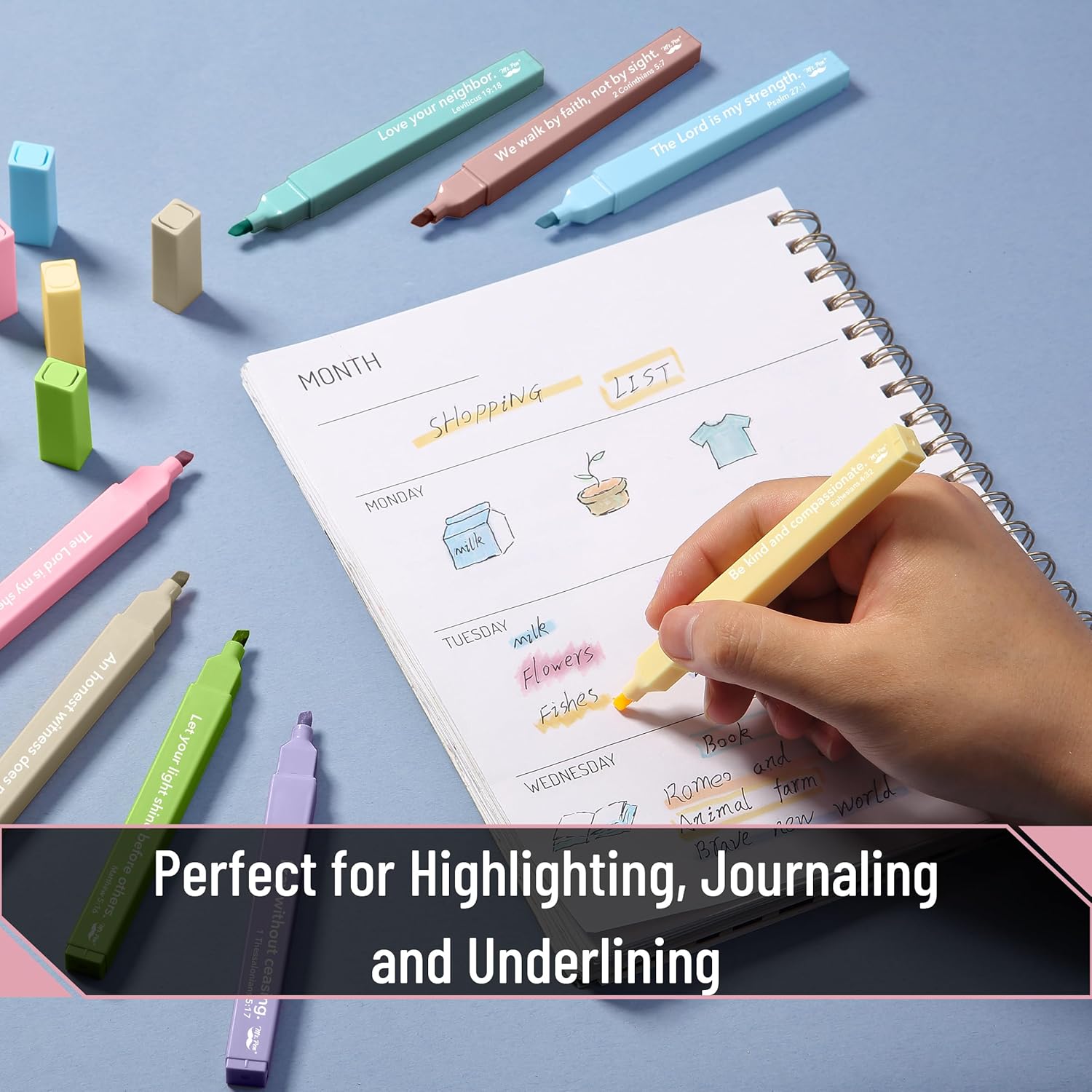 Mr. Pen- Bible Highlighters with Bible Verses, 8 Pack, Assorted Colors, Aesthetic Highlighters, Markers No Bleed Through thumbnail