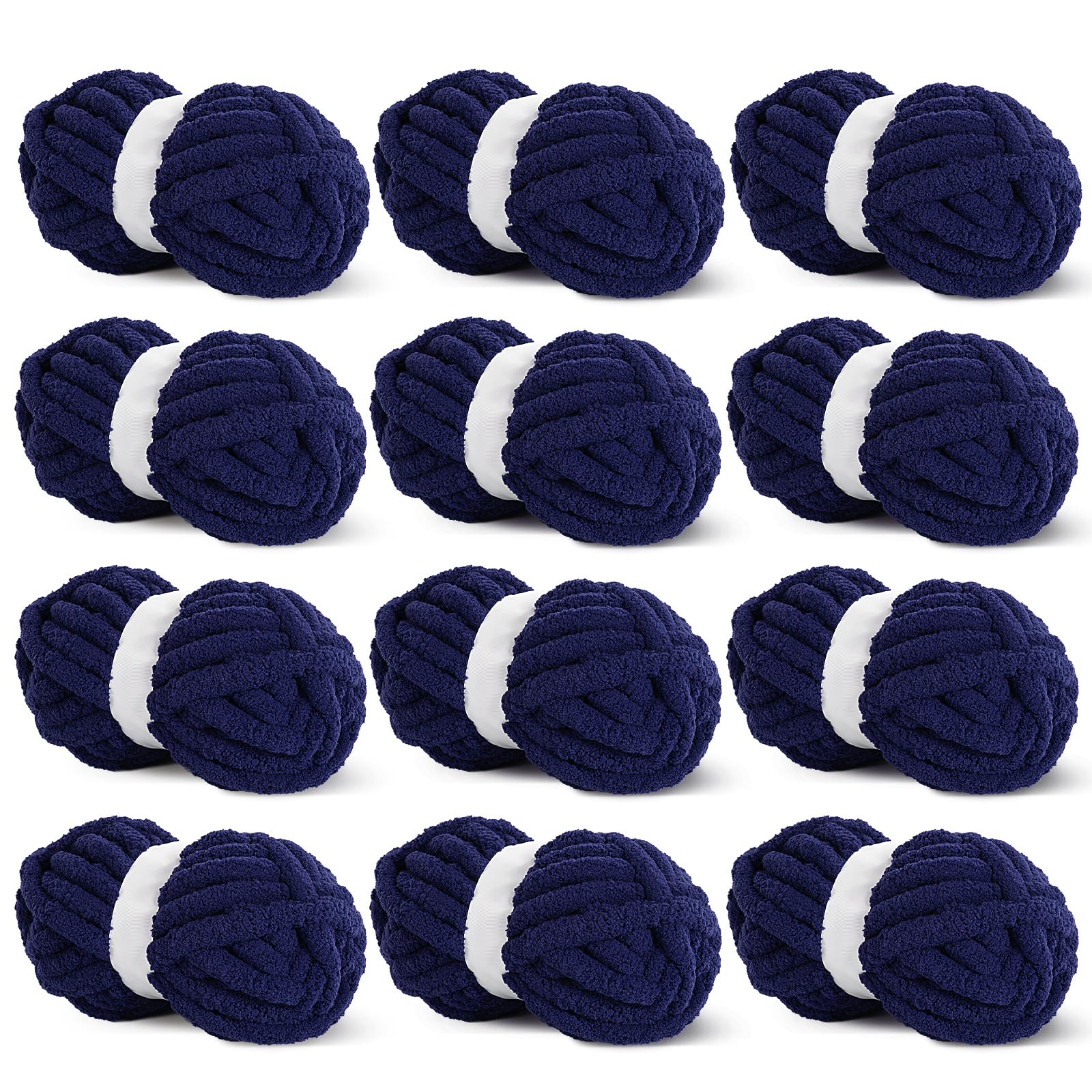 Hombys Navy Blue Chunky Chenille Yarn for Crocheting & Knitting, Super Bulky, Soft Plush, 12 Jumbo Packs (27yds, 8 oz Each)