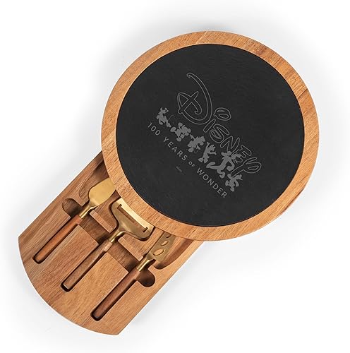 Miniatura 4 de PICNIC TIME Insignia - Juego de cuchillos, charcutería, plato para servir, tabla de queso, 12.5 x 12.5 x 1.4, Disney 100-madera de acacia y negro