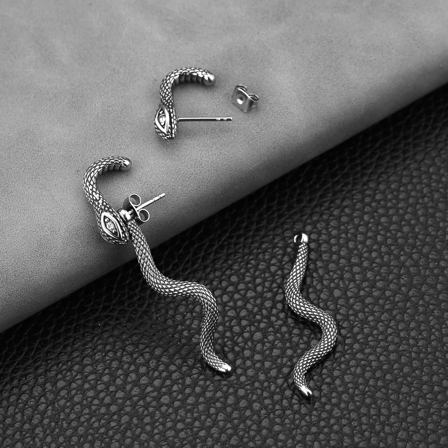 HZMAN Retro Snake Earrings for Women Stainless Steel Gothic Punk Snake Stud Earring Biker Party Jewelry Gift - Image 4