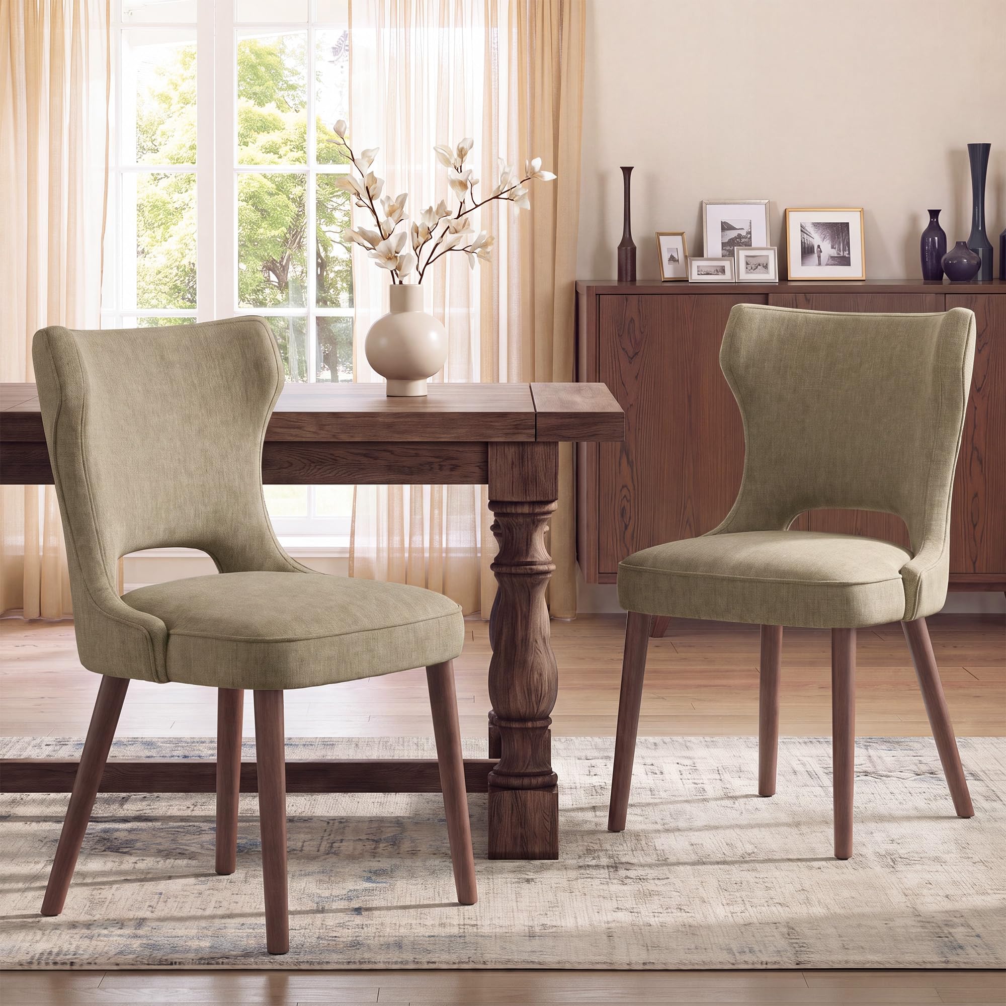 MALOL Upholstered Dining Chairs Set of 2, Dining Room Chairs with Hollow Backrest, High Back Kitchen Chairs with Solid Wood Legs, Thick Seat Cushion, Anti-Slip Pads, Camel โ image 1
