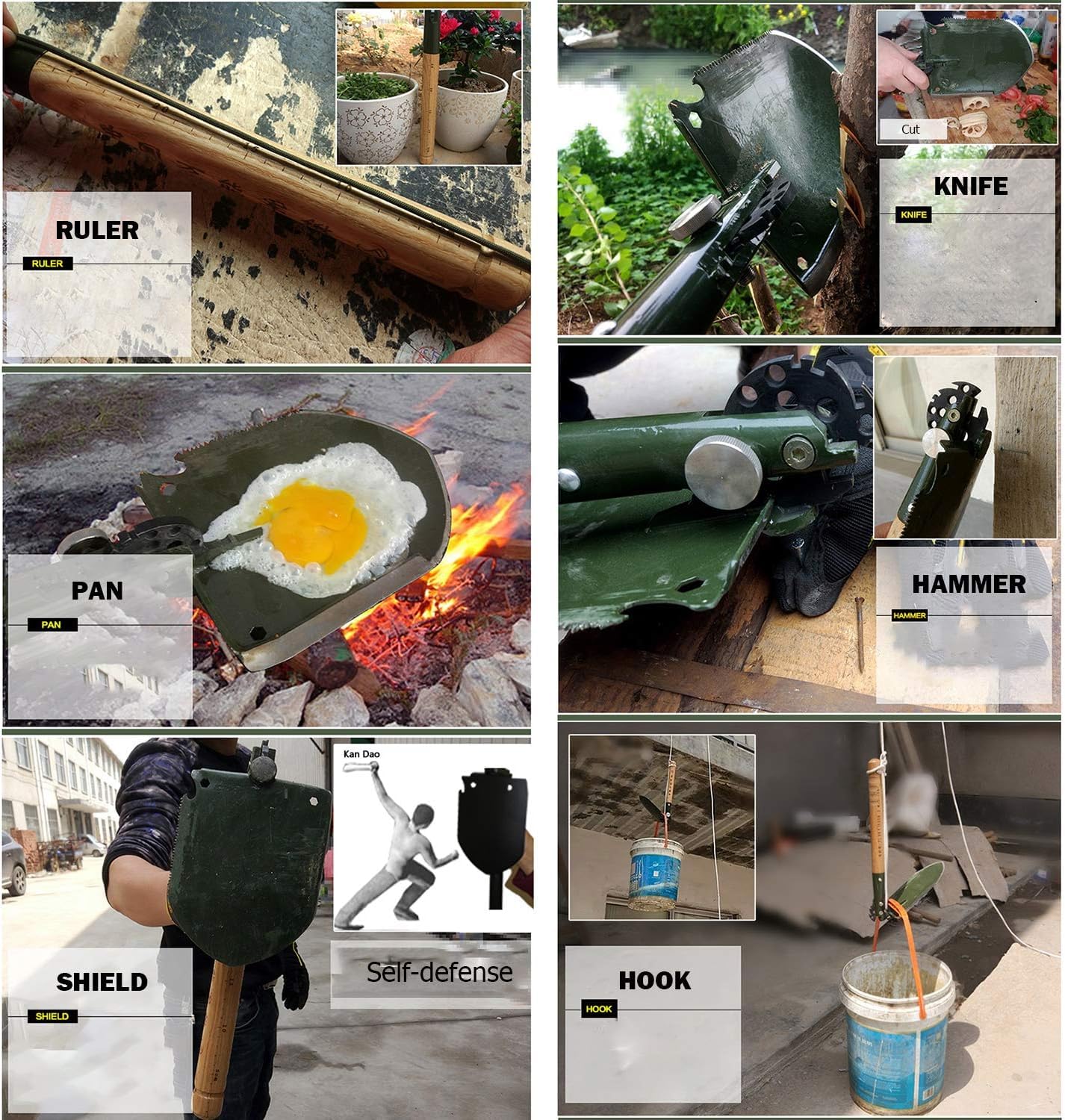 308 Łopata kempingowa, składana przenośna łopata, łopatka survivalowa 18 w 1, do wędrówek z plecakiem, na zewnątrz, wędrówek, ogrodnictwa i wykopów