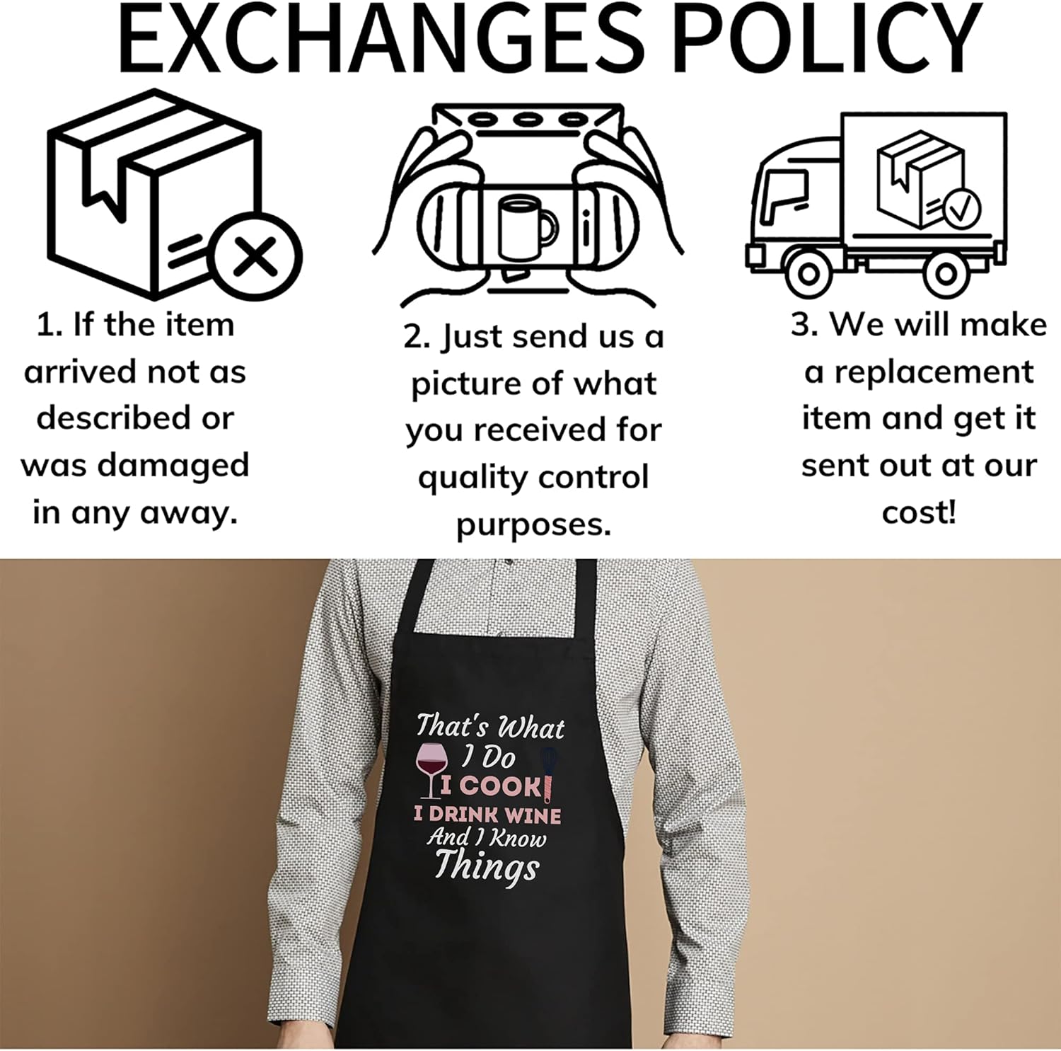 wine Black Cooking Aprons- Womens That's What I Do I Cook I Drink Wine and I Know Things T-Shirt Black Apron, One Size Fits All - Image 4