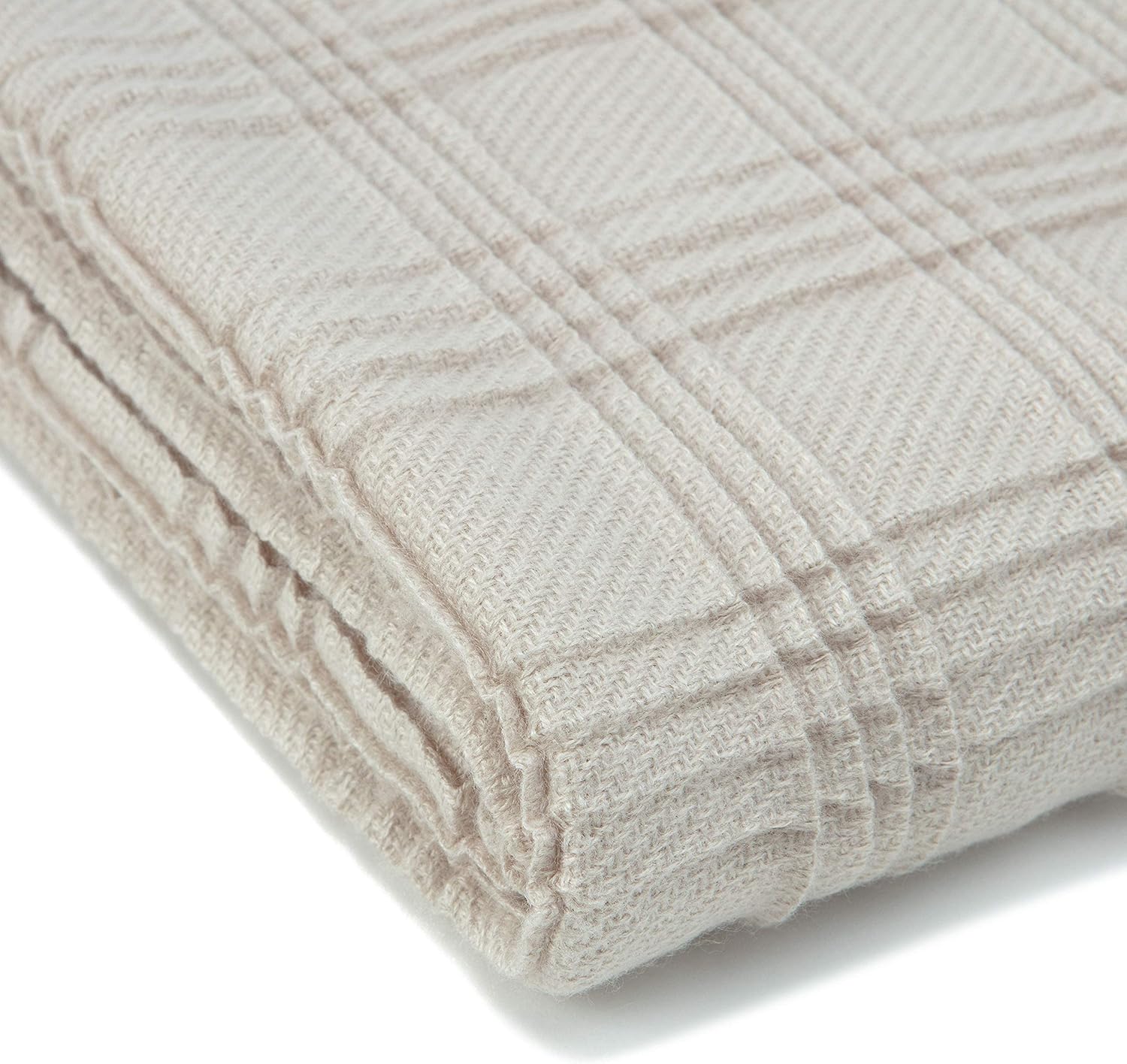 Chanasya Premium Pleated Solid Plaid Acrylic Throw Blanket with Tassels - Lightweight and Super Soft Modern Woven Blanket for Couch, Home, Living Room, and Bedroom Décor (50x65 Inches) Light Taupe