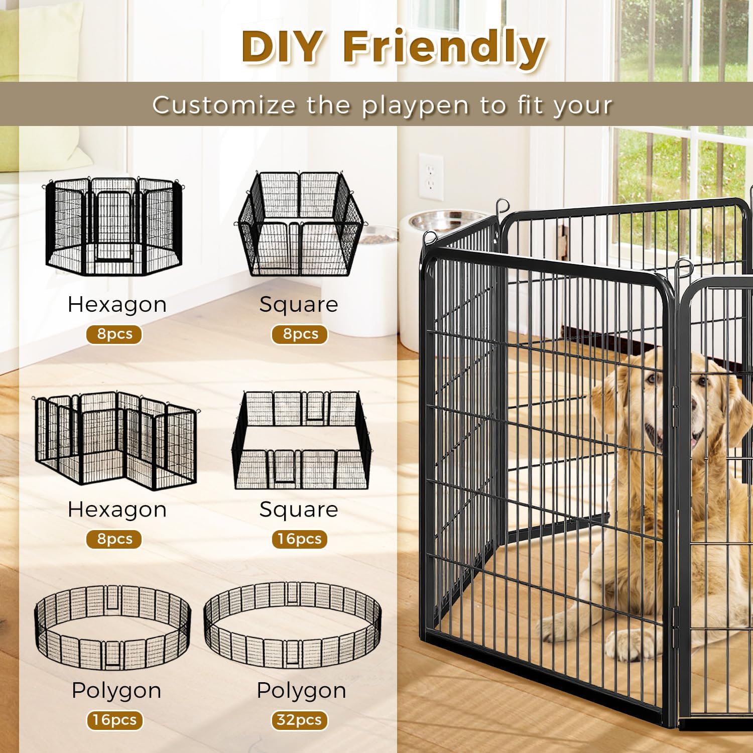 MUTTROS Dog Playpen - 24 Inch 16 Panels Thick Pipe Anti-Rust Metal Pet Fence for Indoor & Outdoor Use, Portable Heavy Duty Dog Pen for Small Dogs and Puppies, Ideal for RV Camping, Yard, Garden, Black