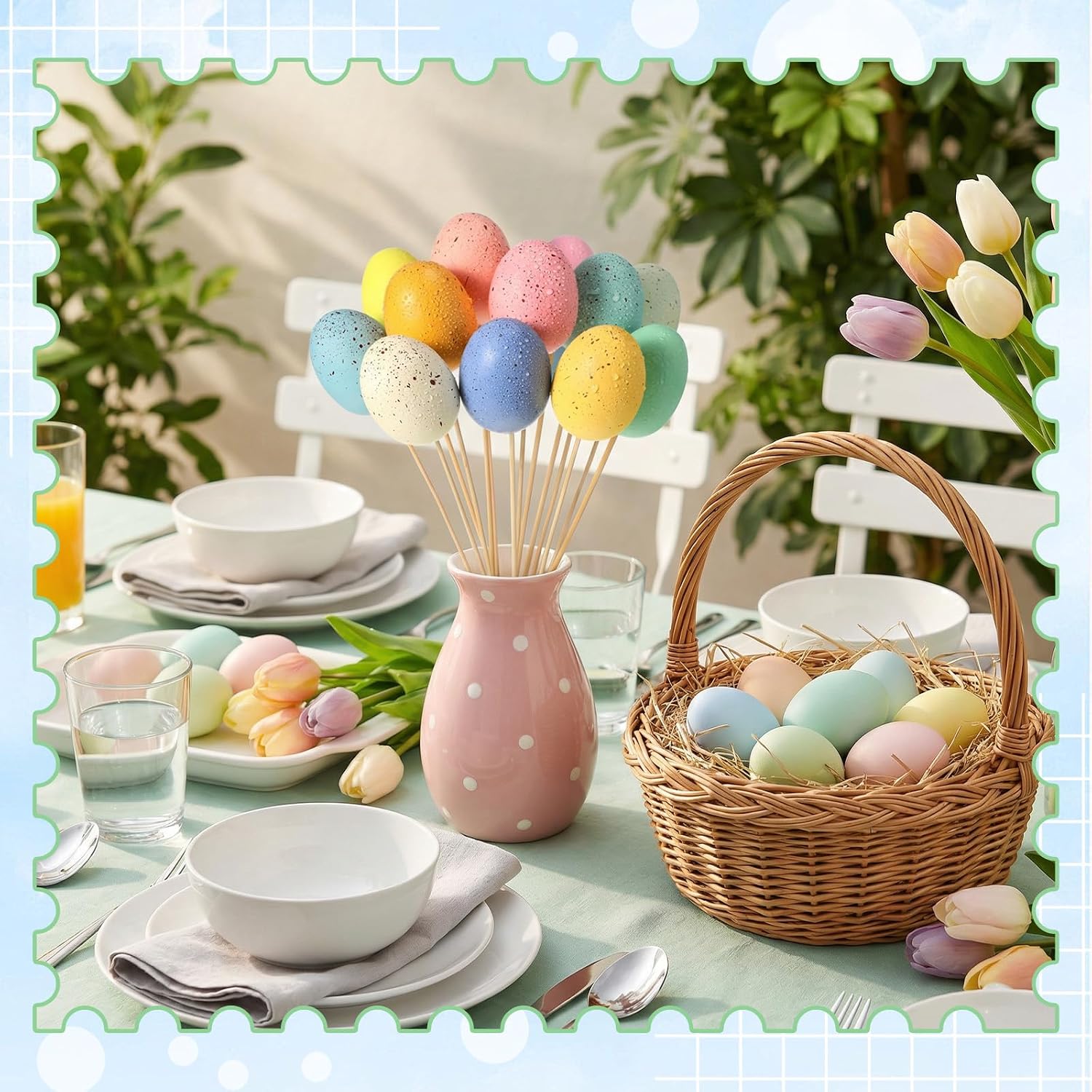 Giegxin 25 Pcs Easter Egg Picks Foam Easter Floral Picks Decorative Artificial Pastel Speckled Egg Stems, 9.5inch Colorful Vase Filler for Spring Basket Bouquets Floral Wreath Tree Festive Decorations