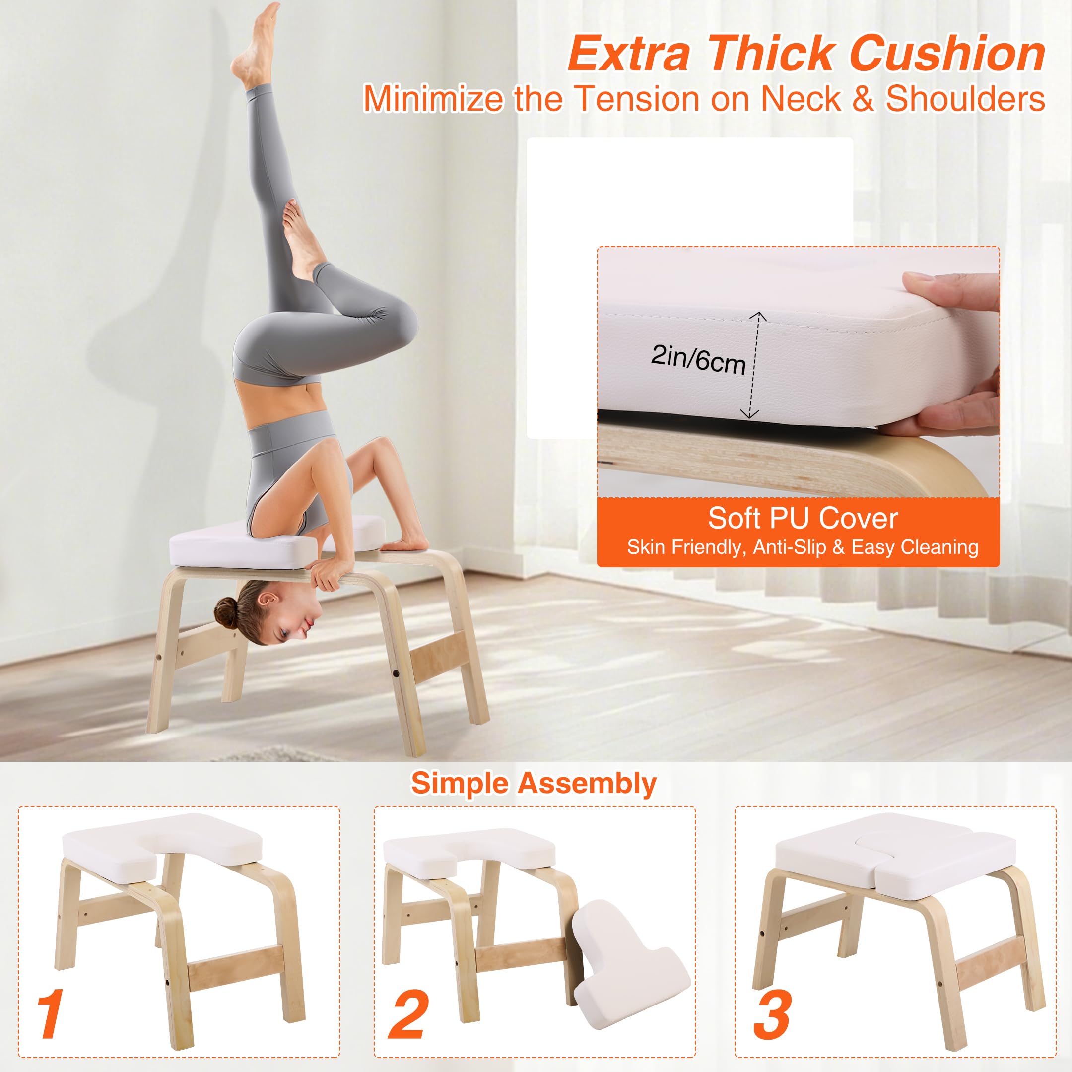 REDCAMP Sgabello da yoga, con telaio in legno e cuscinetti in poliuretano, per alleviare la fatica, equilibrio, carico 330 kg, colore: bianco