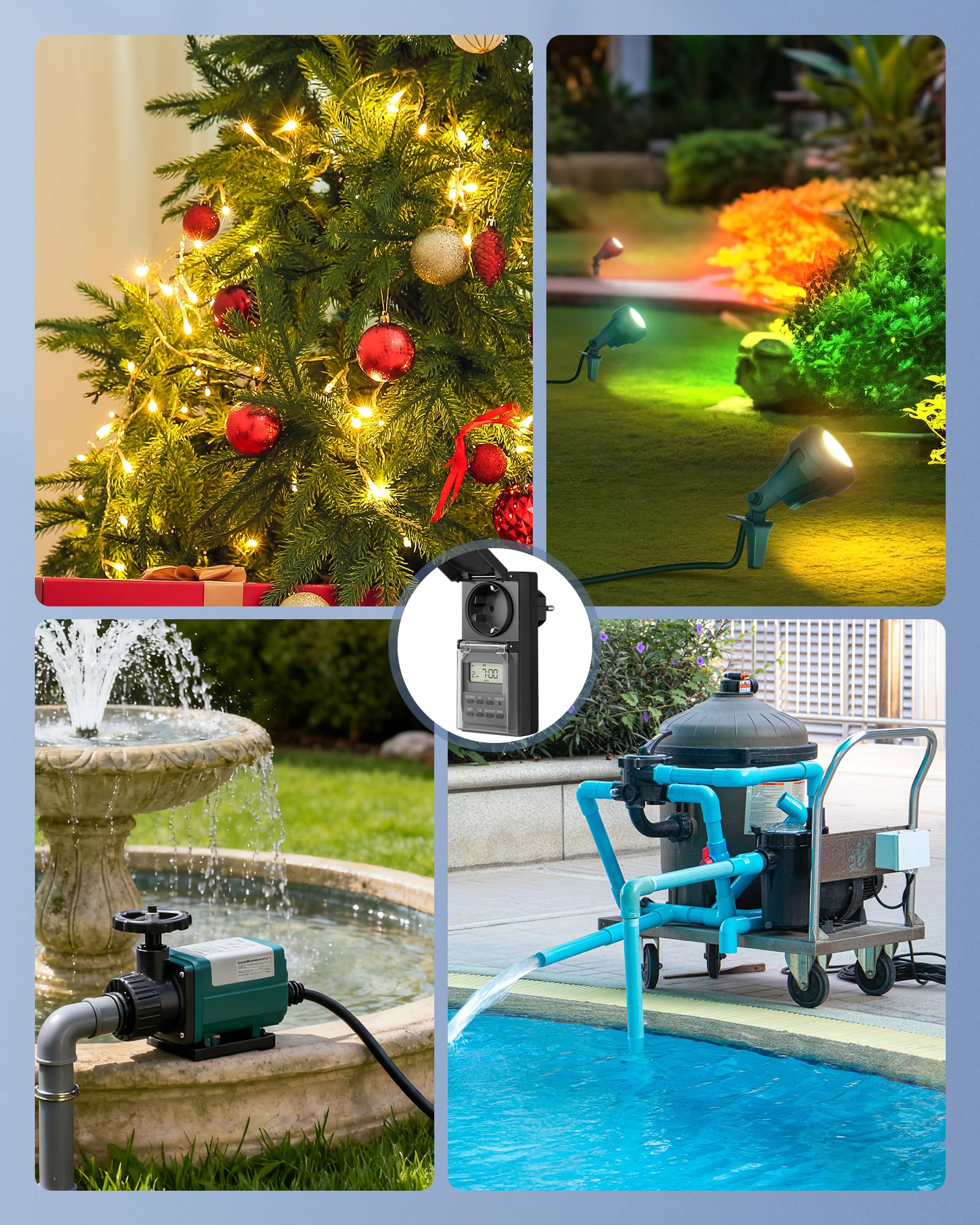 DEWENWILS Prise minuterie extérieure, IP44 minuterie Digitale avec Fonction aléatoire, 20 programmes de Commutation pour Le Jardin, Le système de Filtration de la Piscine