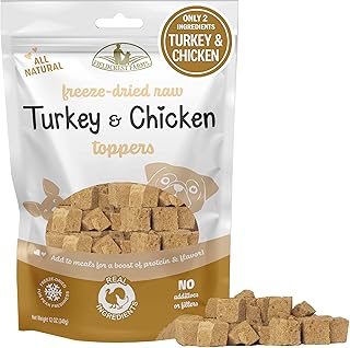 Fieldcrest Farms Freeze-Dried Raw Turkey & Chicken Dog Food Toppers or Treats, All Natural Real Ingredients, No Additives or Fillers, Protein & Flavor Boost, 12 oz