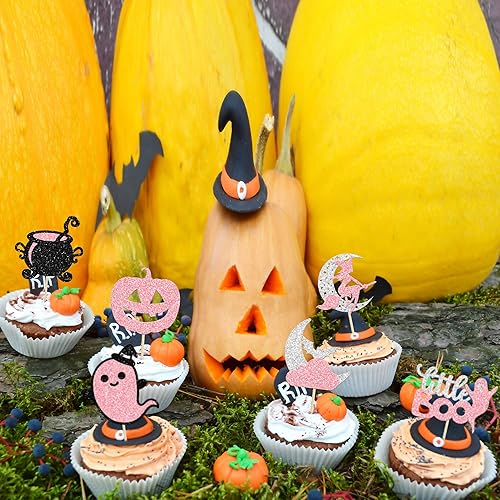 Miniatura 19 de Ephlyn 24 adornos para cupcakes de Halloween con purpurina para Halloween, murciélagos, calabaza, fantasma, decoración de cupcakes para temática