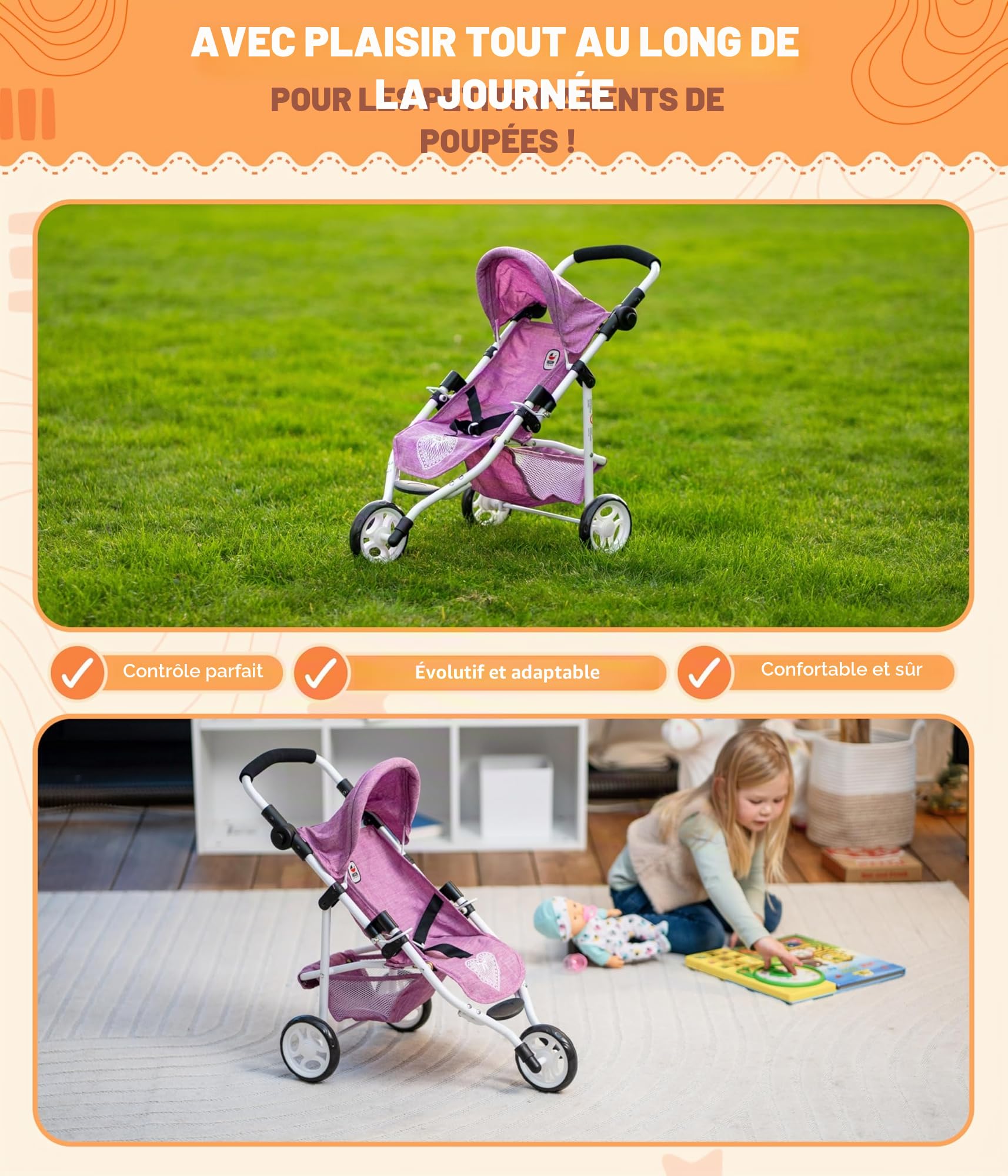 Bayer Chic 2000 Poussette Poupon Lola | Jogger Évolutif & Ergonomique | Une poussette jogger pour poupon haut de gamme, saine et évolutive pour accompagner votre enfant durant des années.
