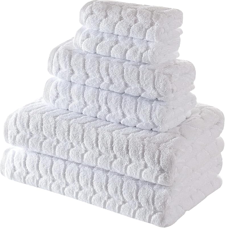 BAGNO MILANO Toallas de baño de algodón turco, toallas de mano, juego de toallas de lujo de colección Jacquard de felpa suave (blanco, juego de 6 toallas)